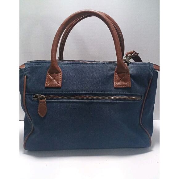 VTG Etienne Aigner Navy Blue Canvas Brown Leather Bag W/ Should Strap 10x8 1/2" - Picture 4 of 5